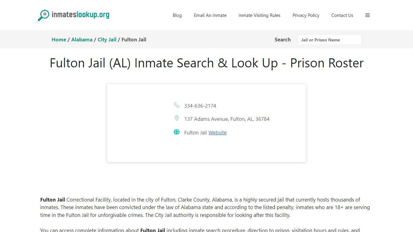 Fulton Jail (AL) Inmate Search & Look Up - Prison Roster