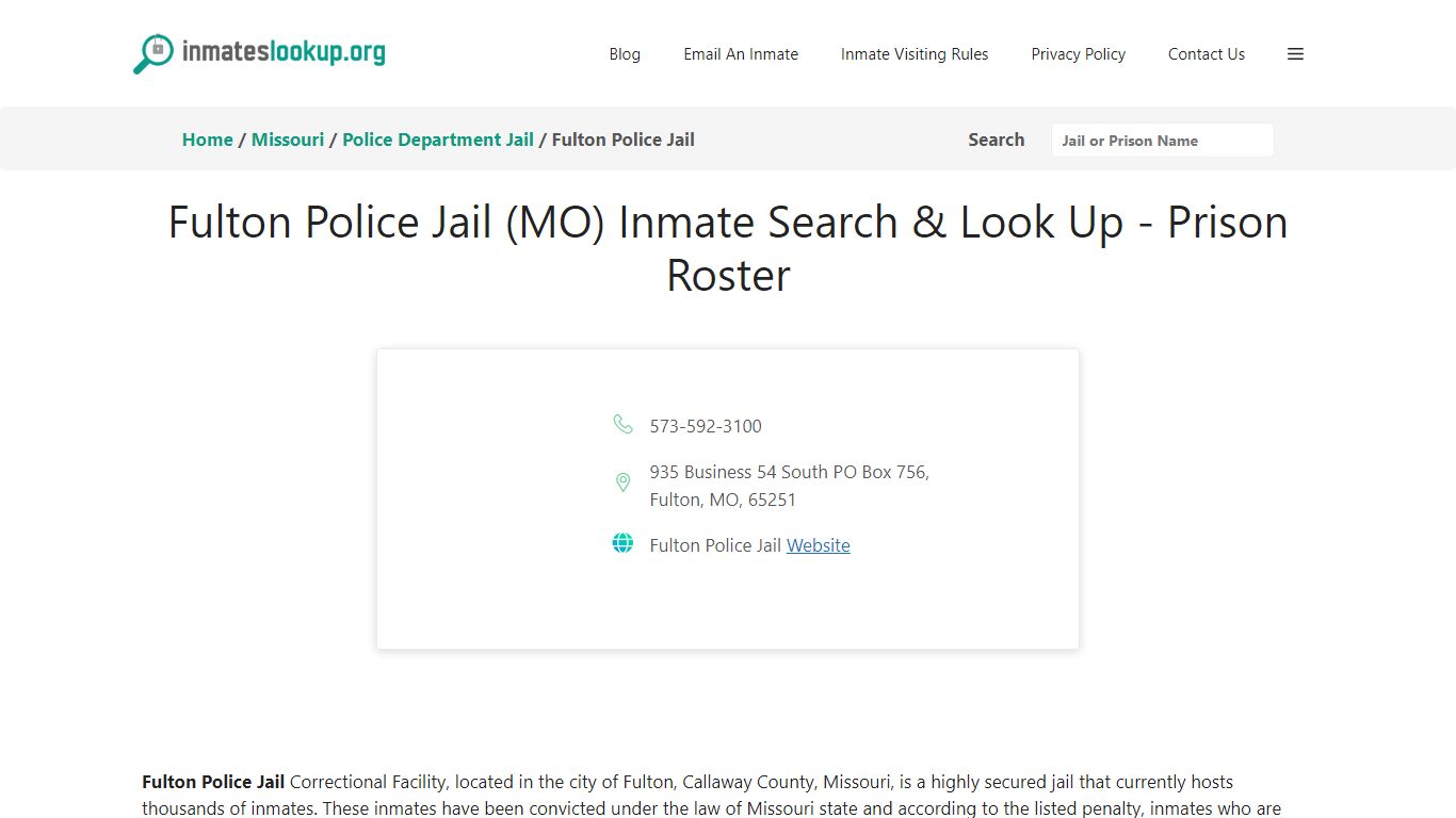 Fulton Police Jail (MO) Inmate Search & Look Up - Prison Roster